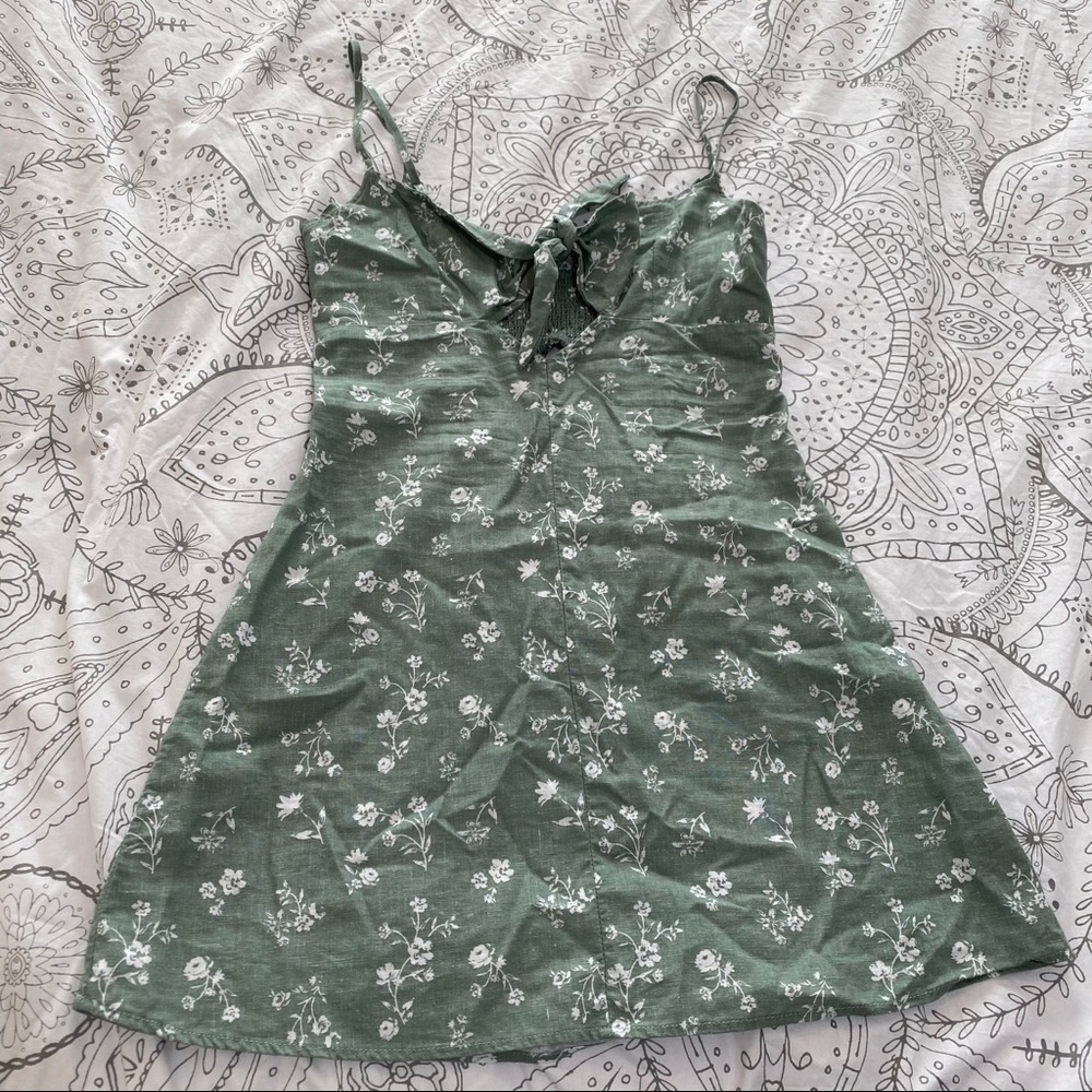 Lottie Miss Green Floral Mini Dress with Tie Top